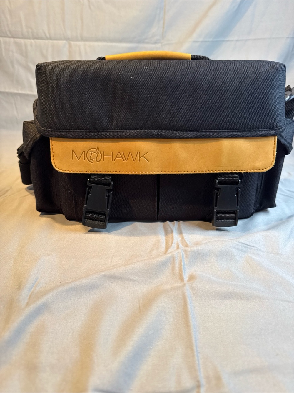 Mohawk Black and Tan Camera Messenger Bag with Front Buckles